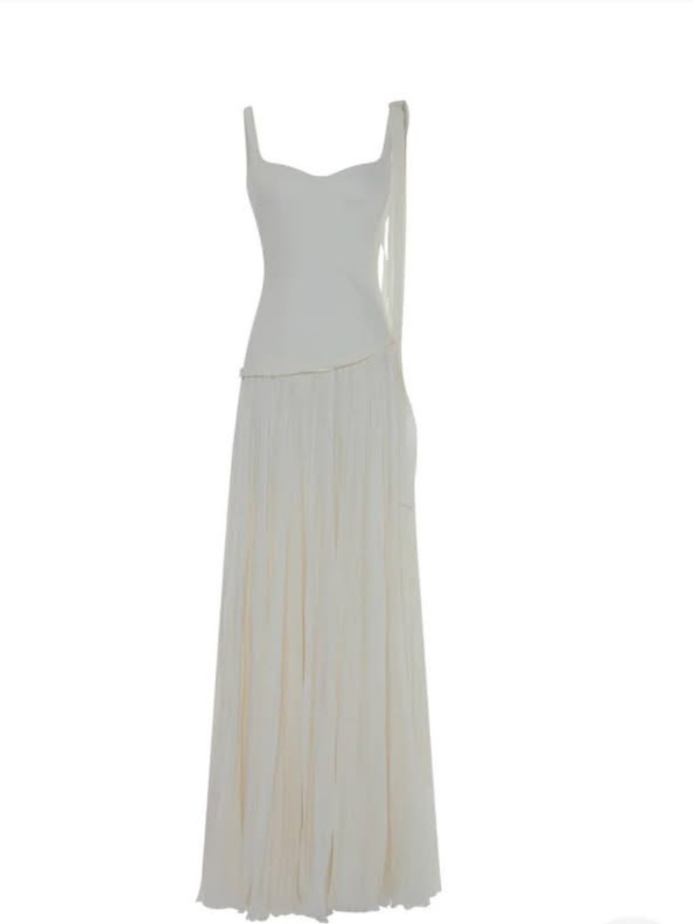Cream Maxi Dress with Fitted Bodice and Flowing Skirt
